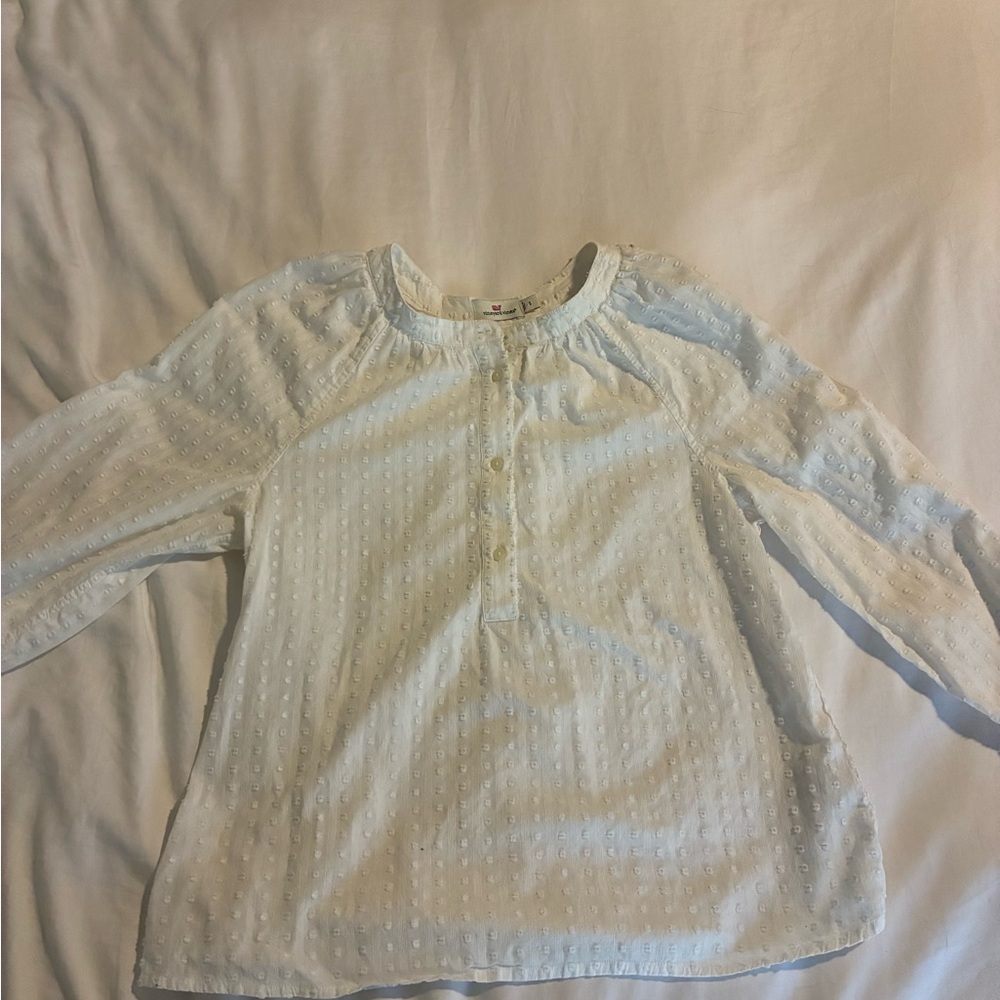 Vineyard Vines white Long Sleeve Blouse s small women’s popover texture